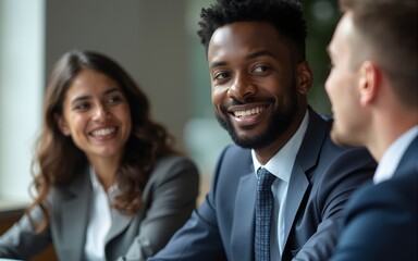 Business people, meeting and leadership of black man in office, talking or speaking. Teamwork, ceo and senior African male professional brainstorming, collaboration or planning strategy in workplace.