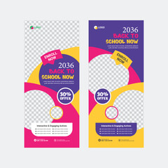 Back to School Admission Standee Rollup, School Education Rack Card Design Template For Kids, Junior School Admission Dl Flyer
