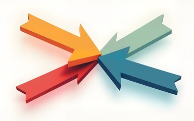 Arrows merger. Abstract diversity arrow merge, unity partnership teamwork company consolidate collaboration concept, business partner alliance together path mix vector illustration. High quality