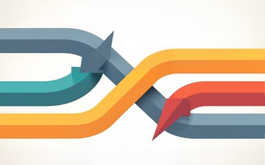 Arrows merger. Abstract diversity arrow merge, unity partnership teamwork company consolidate collaboration concept, business partner alliance together path mix vector illustration. High quality
