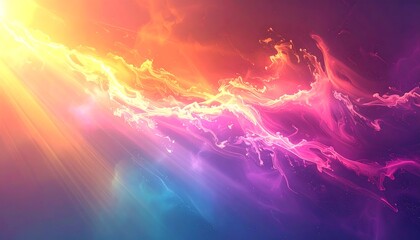A vibrant, abstract composition featuring a dynamic blend of fiery oranges, brilliant yellows, and deep purples, creating an otherworldly ambiance