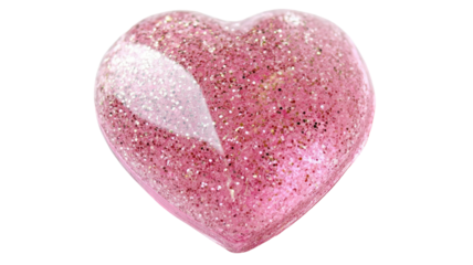 Shiny sparkling pink heart with glitter texture and bright romantic shape symbolizing love and celebration isolated on white background
