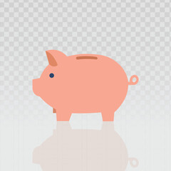 Cute pink piggy bank icon with a soft reflection, designed in a clean flat style. Simple financial symbol used for saving money, budgeting, investment themes, banking apps, and personal finance 