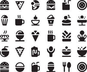 Food and Drink Silhouette Vector Bundle | Restaurant, Beverage & Snack Icons | Black Line Vector Illustration