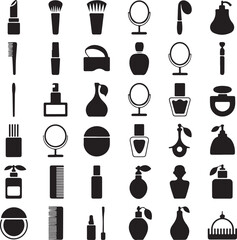 Beauty and Makeup Silhouette Vector Bundle | Cosmetics, Perfume, Nail Polish Icons | Black Vector