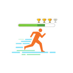 3D illustration of a successful businessman running up a road marked