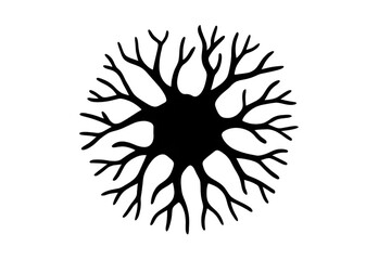 Fototapeta premium Neuron nerve cell silhouette representing neurological connections and brain communication on transparent background