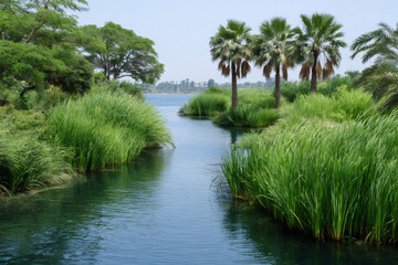 Obraz premium Tropical river flowing through lush green vegetation