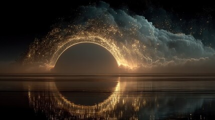 Golden Halo Podium with Glitter Particles Mystery