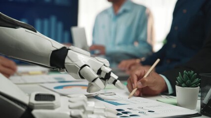 Professionals gather around a smart dashboard, using AI-generated analytics to optimize marketing strategies and sharpen collaborative planning. Noogenesis AI - Powered by Adobe