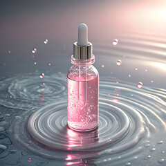 Light Pink Serum Gently Floating on the Calm Water Surface, Ai Generated 