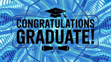 Celebrate graduation with a vibrant blue tunnel video loop displaying motivational messages for graduates