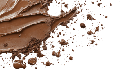 Wet mud stains with splattered brown texture and natural earthy pattern showing dirty surface detail isolated on white background