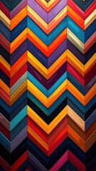 Vivid, digitally created artwork displays a chevron pattern constructed from colorful wooden planks arranged in a zigzag formation.