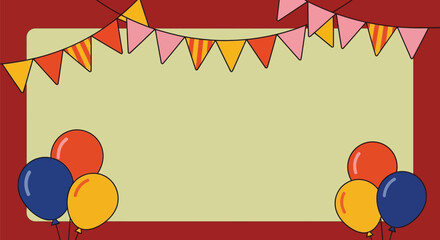 Plan a joyful birthday party with this cheerful balloons and bunting frame