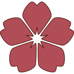 A Single Five Petal Red Flower With A Brown Outline Isolated On A Transparent Background With Simple Flat Design And Minimalist Style