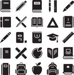 Education Silhouette Vector Bundle | School Study Icons | Book, Pencil, Ruler Vector