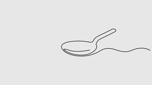 Continuous one line drawing frying pan, kitchen tools concept. Full length single line art 4K animation