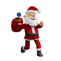 3D Santa Claus Running with Gift Bag