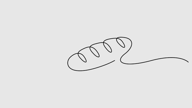 Continuous one line drawing of long loaf bread 4K animation video