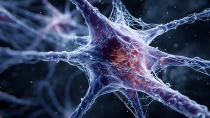 Intricate neural network pulsing with electrical signals, showcasing interconnected neurons communicating through synapses within complex brain architecture