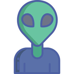Green Headed Alien Figure With Large Eyes Wearing A Blue Shirt Isolated On A Transparent Background Simple Flat Design Style Illustration