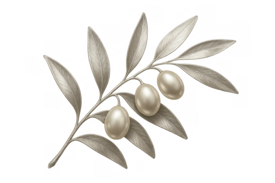 Olive branch with fruit providing peace and wisdom, botanical drawing with transparent background