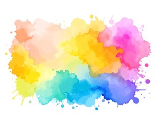 Colorful, watercolor-style artwork of splattered rainbow hues