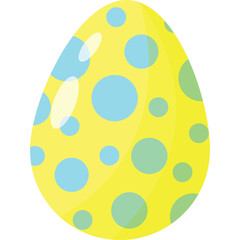 A Yellow Easter Egg with Blue and Green Polka Dots on a Transparent Background