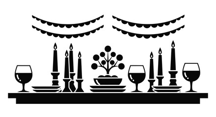 Elegant table setting with wine glasses and candles for a celebration