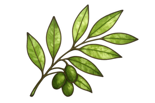 Olive branch with green leaves and raw olives. Symbolizing peace, victory, and health. Transparent background