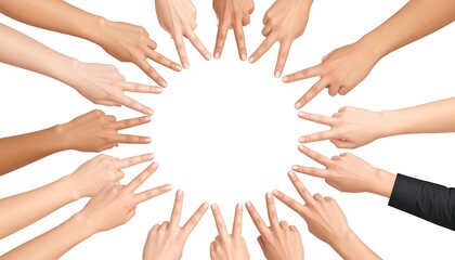 Diverse hands forming a circular gesture, fingers extended