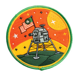 Celebrate space exploration with this vibrant patch showcasing a lunar lander, perfect for science enthusiasts and collectors with a passion for discovery © MinimalistMugss
