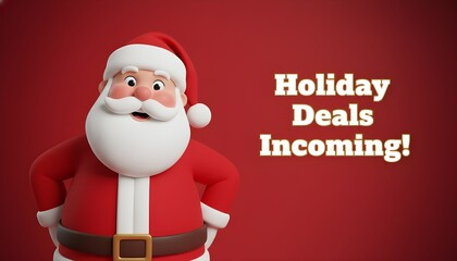 Confident Santa Claus Announces "Holiday Deals Incoming!"