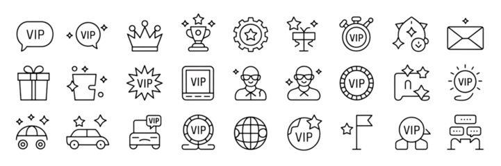 Collection of white outline icons representing VIP status and rewards symbol