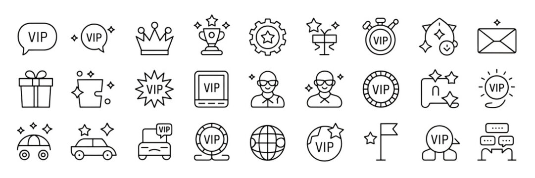 Collection of white outline icons representing VIP status and rewards symbol