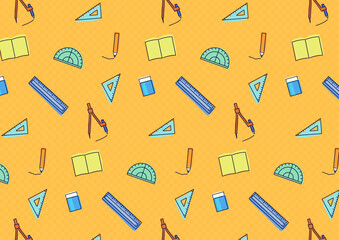 算数文具のかわいいシームレス背景_オレンジ