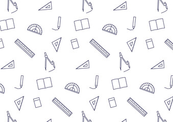 算数文具のかわいいシームレス背景_モノクロ線画