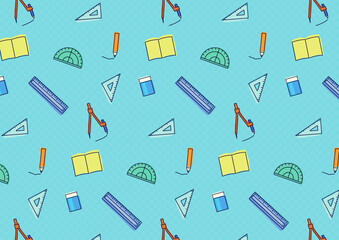 算数文具のかわいいシームレス背景_ブルー