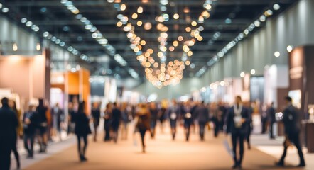 Blurred business convention or trade show exhibition event, corporate gathering. High quality