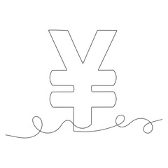 continuous line drawing Isolated yen or yuan symbol on white background. Yuan line art yen symbol. Editable lines vector illustration.