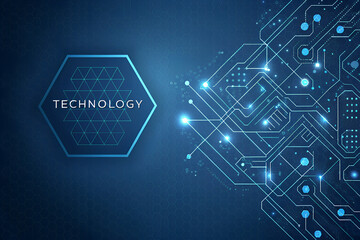 Digital circuit board abstract background with glowing connections and data flow