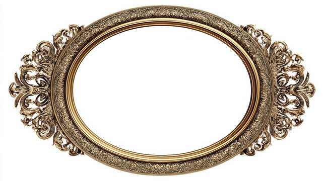 ornate round gold frame with detailed rococo engravings and subtle antique finish centered isolated transparent background