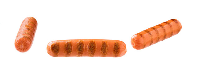 grilled sausages, isolated on white background.