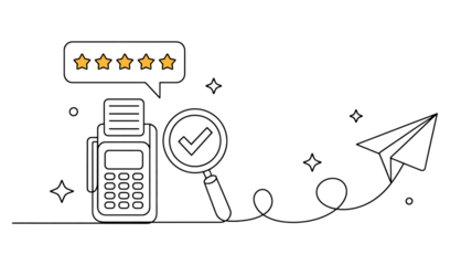 Line Art of Payment Terminal Magnifying Glass with Checkmark and Paper Airplane illustration “Sale Promotion Badge and Speech Bubble Icon Set – Special Offer Discount Labels”