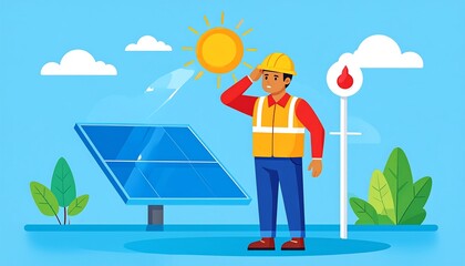 Solar Energy Technician Working Under the Sun with Solar Panels.