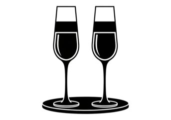 Champagne Glasses on Tray Silhouette Black Vector SVG