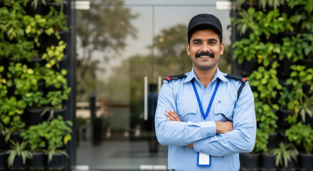 Indian male security officer standing confidently