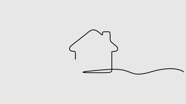 Self animated continuous one line drawing home. House icon one line art animation. Full length single line art animation