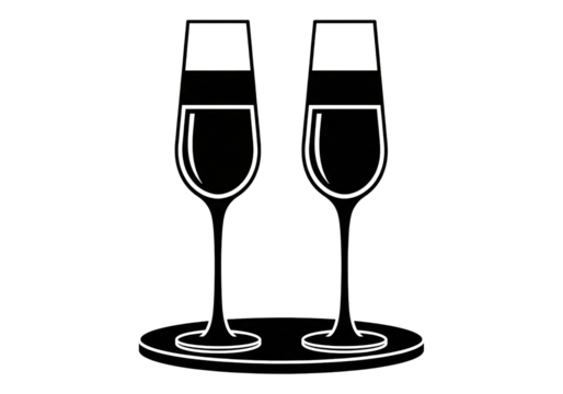 Champagne Glasses on Tray Silhouette Black Vector SVG